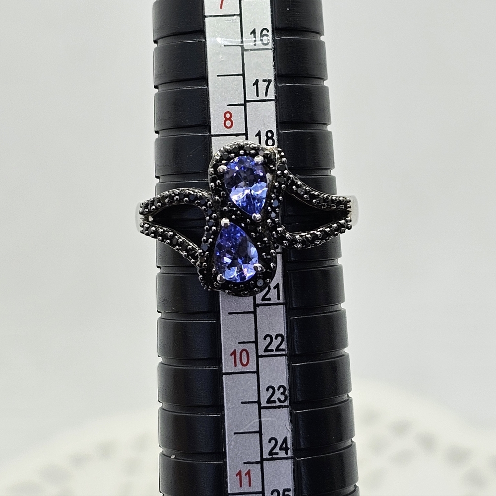Natural Tanzanite & Black Spinel Ring Sterling Silver Platinum Overlay Sz 9! - Picture 7 of 7
